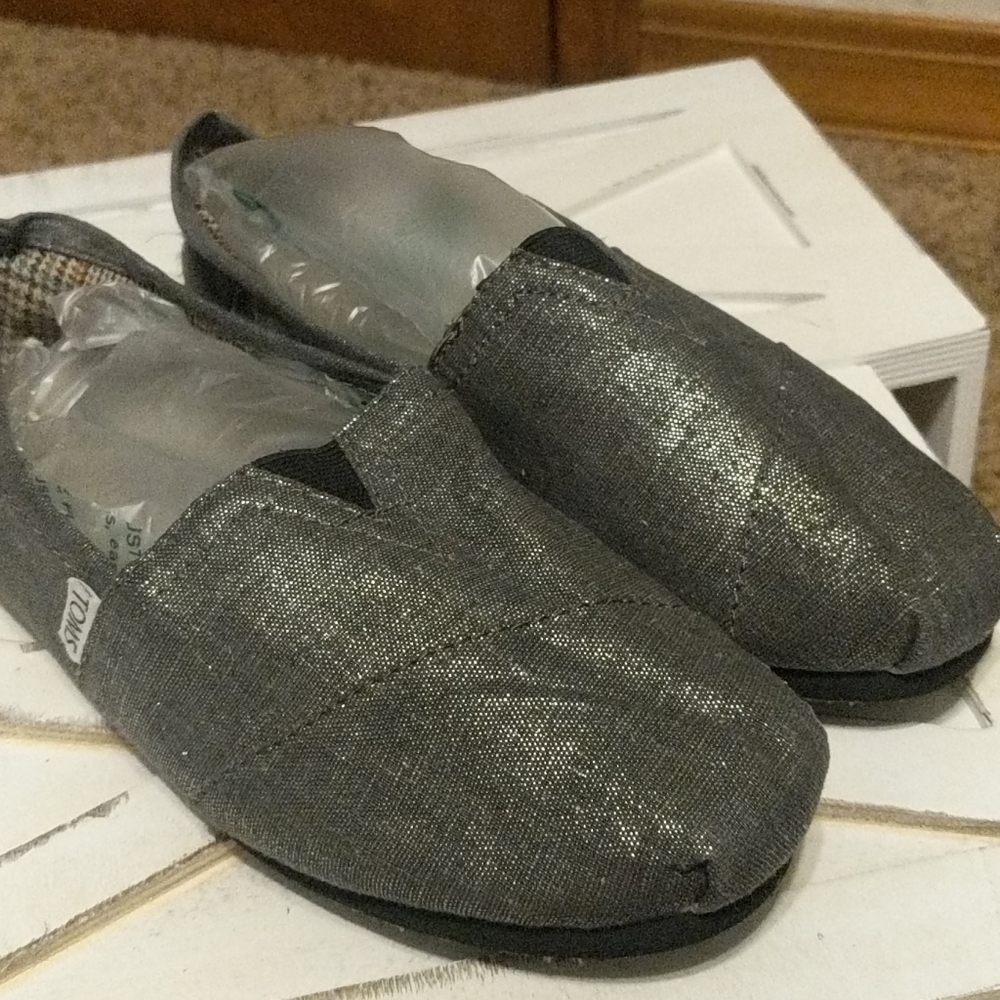 Toms shimmer silver shoes